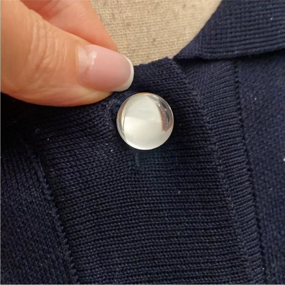 Mila Schon Navy Star Pattern Button Down  knit polo Shirt, S - Picture 4 of 12